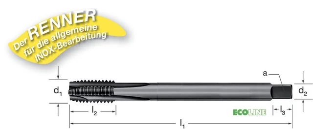 PRETEC 135110 M12 Gépi menetfúró, HSS-Co gőzöléssel megeresztett