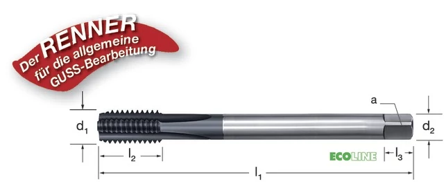 PRETEC 137310 M10 Gépi menetfúró, HSS-Co TiCN