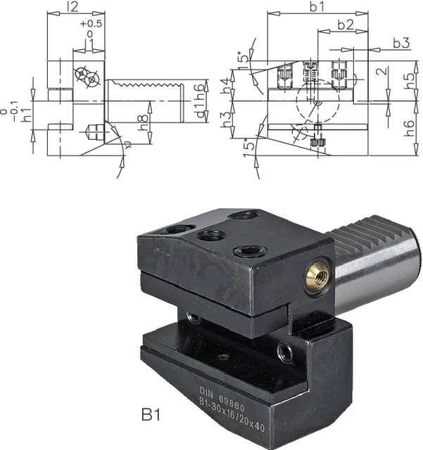 PRETEC 233000 B116X12X24 Szerszámtartó CNC esztergagéphez, Radiális jobbos rövid B1 alak