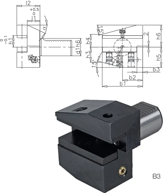 PRETEC 233100 B316X12X24 Szerszámtartó CNC esztergagéphez, Radiális szerszámtartó fordított jobbos rövid B3 alak