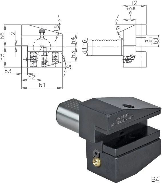 PRETEC 233150 B416X12X24 Szerszámtartó CNC esztergagéphez, Radiális szerszámtartó fordított balos rövid B4 alak