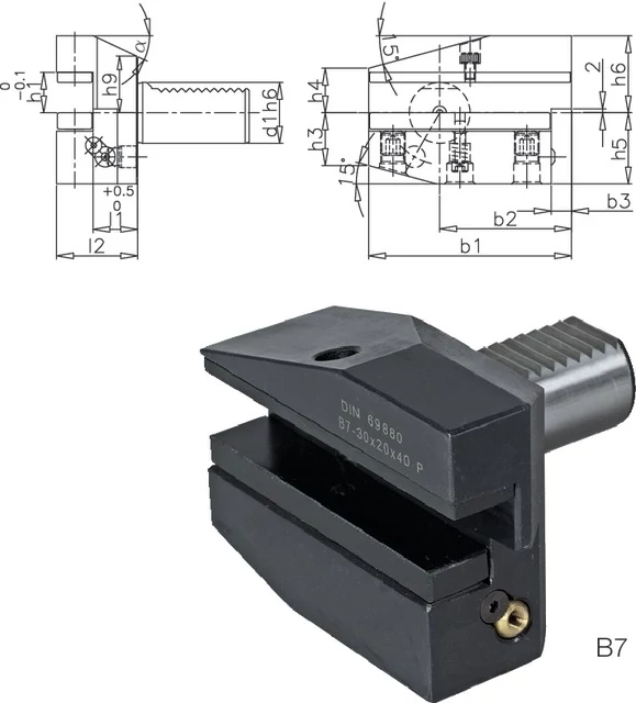 PRETEC 233300 B716X12X24 Szerszámtartó CNC esztergagéphez, Radiális szerszámtartó fordított jobbos hosszú B7 alak