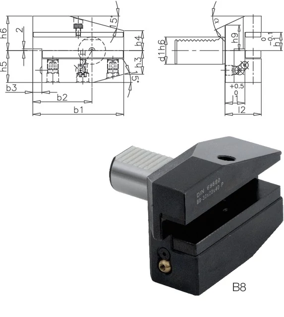 PRETEC 233350 B816X12X24 Szerszámtartó CNC esztergagéphez, Radiális szerszámtartó fordított balos hosszú B8 alak