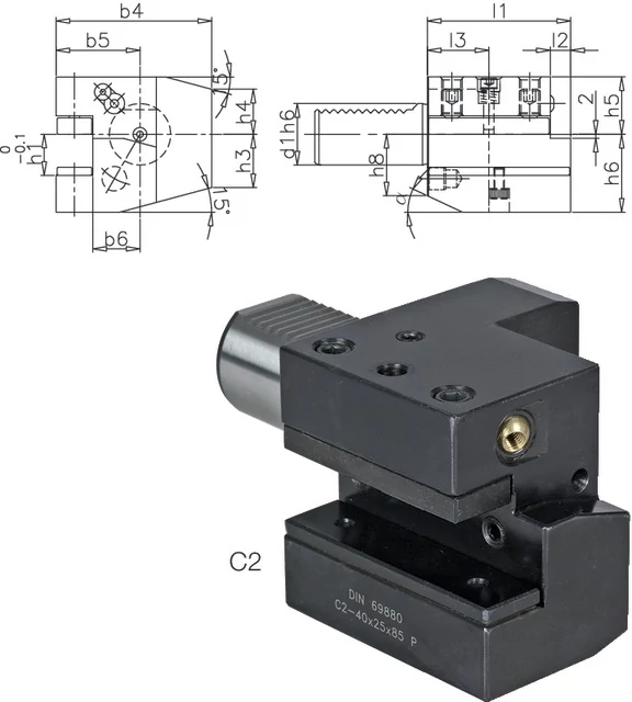 PRETEC 233550 C220X16X50 Szerszámtartó CNC esztergagéphez, Axiális szerszámtartó balos C2 alak