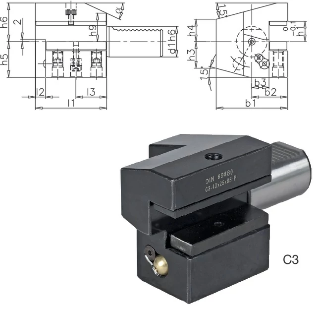 PRETEC 233600 C316X12X44 Szerszámtartó CNC esztergagéphez, Axiális szerszámtartó fordított jobbos C3 alak