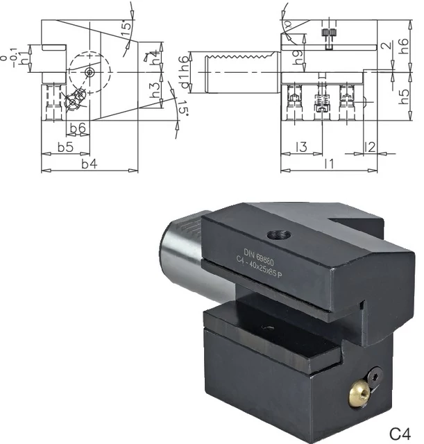 PRETEC 233650 C416X12X44 Szerszámtartó CNC esztergagéphez, Axiális szerszámtartó fordított balos C4 alak