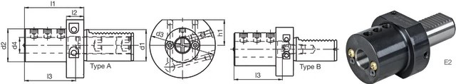 PRETEC 234200 E216X8 Szerszámtartó CNC esztergagéphez, Furatkés tartó E2 alak, B típus