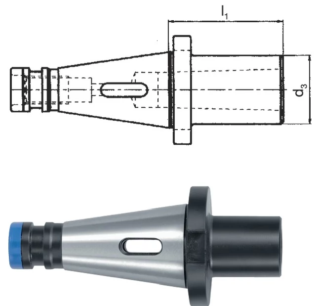 PRETEC 240060 40X2 Meredek kúpos befogó, Közpersely DIN 2080 kiütőlapos Morse-kúphoz