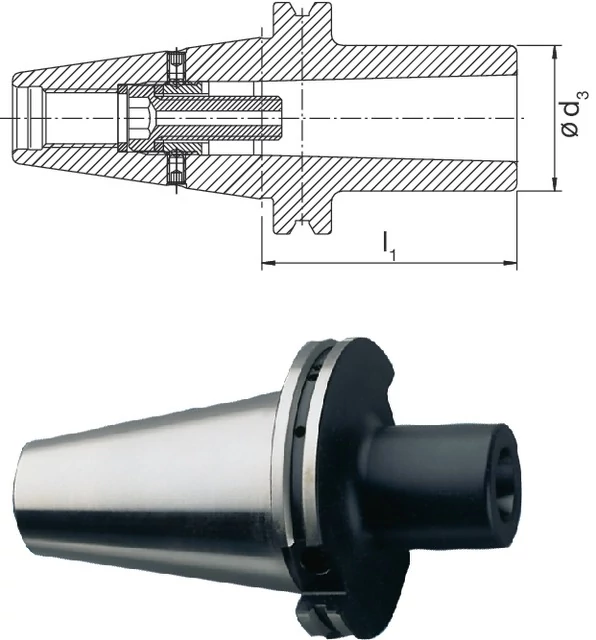 PRETEC 240650 40X1 Meredek kúpos befogó, DIN 69871 behúzó menetes Morse-kúphoz A alak rövid kiegyensúlyozva G6,3 8.000 1/min fordulatszámnál