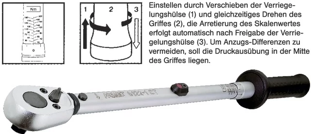 HAZET 523100 6122-1CT Nyomatékkulcs, átkapcsolható racsnival, beállítható, automatikus kioldással
