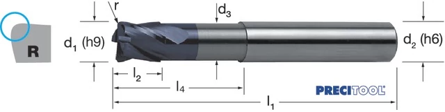 PREMUS 179065 5,00X0,5 Tóruszmaró, Tömör keményfém hosszú sarokrádiusszal X-CEED