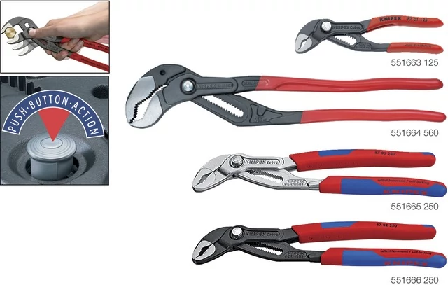 KNIPEX 551663180 Vízpumpafogó, Cobra, polírozott, egykezes beállítással és műanyaggal bevont markolattal