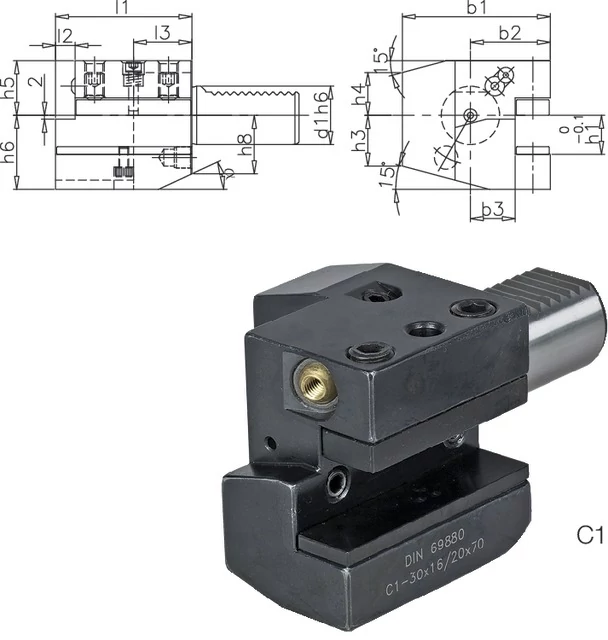 PRETEC 233500 C125X16X55 Szerszámtartó CNC esztergagéphez, Axiális szerszámtartó jobbos C1 alak