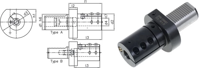 PRETEC 234210 E230X6 Szerszámtartó CNC esztergagéphez, Furatkés befogó E2 alak réselt a befogáshoz