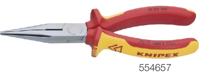 KNIPEX 554657160 VDE lapos gömbölyű fogó, krómozott és egyenes alak, többkomponensű burkolat