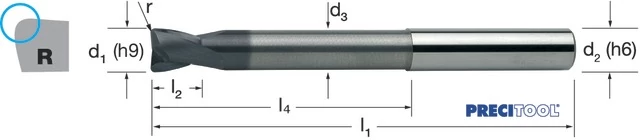 PREMUS 179055 3,00X0,3 Tóruszmaró, Tömör keményfém, extra hosszú, sarokrádiusszal alumínium TRIPLECUT