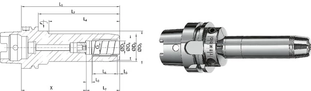 SCHUNK 241436,5 Üreges szárú kúpos befogó, DIN 69893 A Tendo hidroplasztikus befogó hosszú karcsú G2,5 25.000 1/min fordulatszámnál