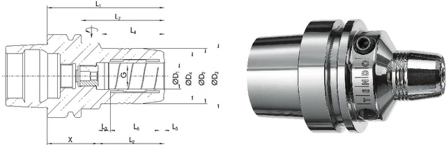 SCHUNK 241450,333333333 Üreges szárú kúpos befogó, DIN 69893 E Tendo hidroplasztikus befogó rövid G2,5 25.000 1/min fordulatszámnál