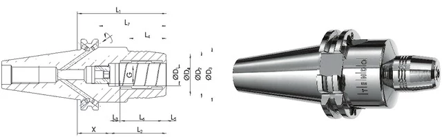 SCHUNK 241408,5 Meredek kúpos befogó, DIN 69871 Tendo hidroplasztikus befogó, AD/B alak, hosszú, karcsú G2,5 25.000 1/min fordulatszámnál