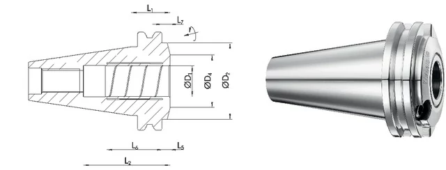 SCHUNK 241403 Meredek kúpos befogó, DIN 69871 Tendo ES hidroplasztikus befogó, AD alak, rendkívül rövid, G2,5 25.000 1/min fordulatszámnál