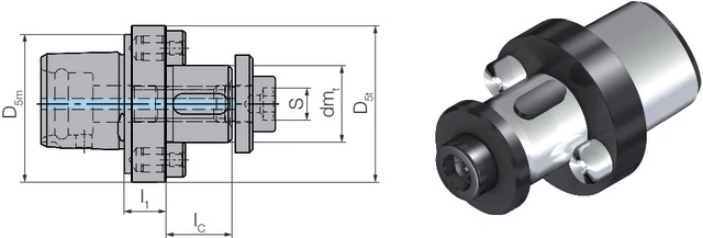 WTO 2358090316 Szerszámadapter, ISO 26623-1, Kombi marótüske adapter, rövid, szárbefogó horony nélkül