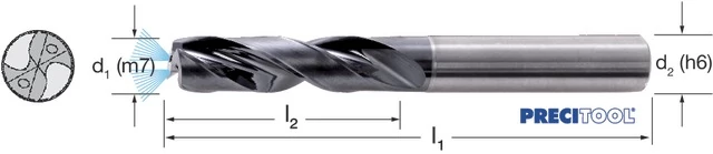 PREMUS 103150 6,10 Nagyteljesítményű fúró, Tömör keményfém 180° HA száralak 3 × D belső hűtéssel TiAlN+