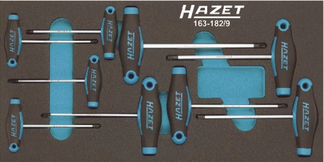 HAZET 519554 163-182/9 Műhelykocsi betét, TORX T-markolatú csavarhúzó készlet, 9 részes