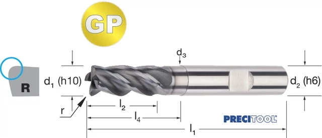 PREMUS 179069 12,00X2,0 Tóruszmaró-GP, Tömör keményfém hosszú sarokrádiusszal ALNOVA