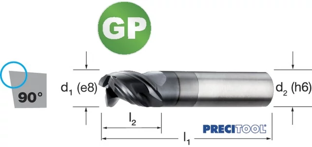 PREMUS 175309 12,00 Szármaró-GP, Tömör keményfém, extra rövid, P9, védő élletöréssel, éles, ALCRONA