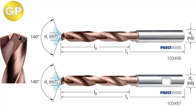 PREMUS 103456 7,10 Nagyteljesítményű fúró-GP, Tömör keményfém, TiAlN, HA száralak, 5 × D, belső hűtéssel