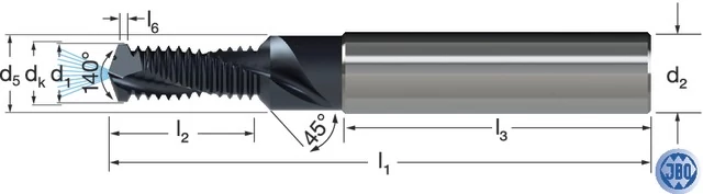 JBO 1389800024 Fúró-menetmaró, Tömör keményfém, BGF, metrikus 1,5 × D, TiAIN