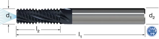 JBO 1389390004 Menetmaró, Tömör keményfém, GF, NPT, 2 × D, TiAIN, belső hűtéssel