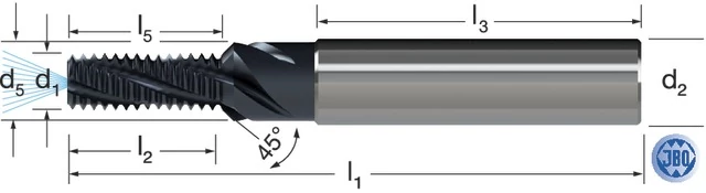 JBO 1389400040 Menetmaró, Tömör keményfém,, metrikus 1,5 × D, TiAIN, belső hűtéssel