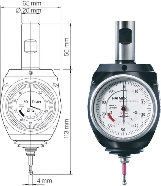 HAIMER 251500 SK40 3D univerzális tapintó Óra, analóg állítható koncentrikussággal SK 40