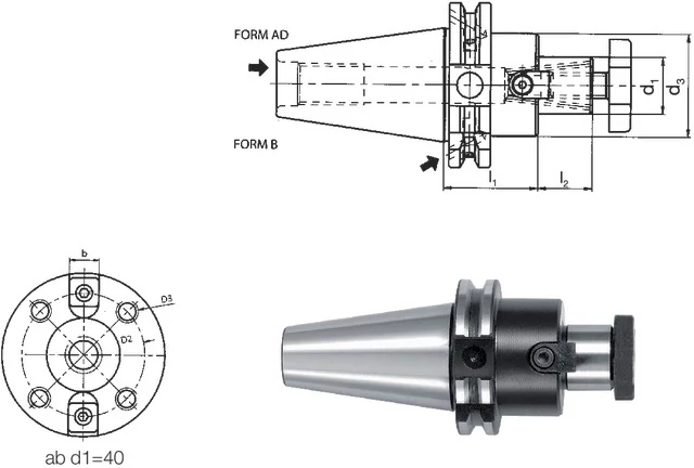 PREMUS 240612 40X32 Meredekkúp befogó, DIN 69871, feltűző tüske, AD/B alak, extra hosszú, hűtőcsatornával, G2,5 25.000 1/min fordulatszámnál