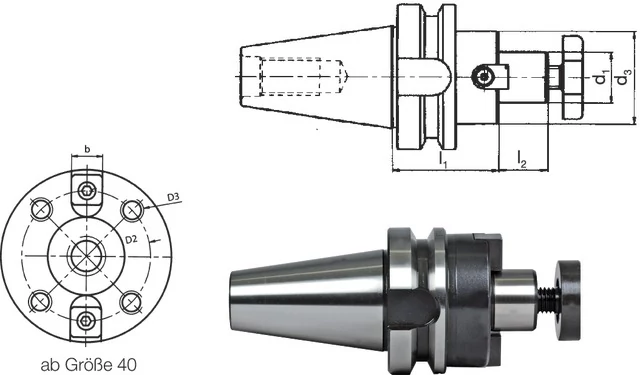 PREMUS 241042 40X40 Meredek kúpos befogó, feltűző tüske, AD/B alak, rövid, hűtőcsatornával, G2,5 25.000 1/min fordulatszámnál