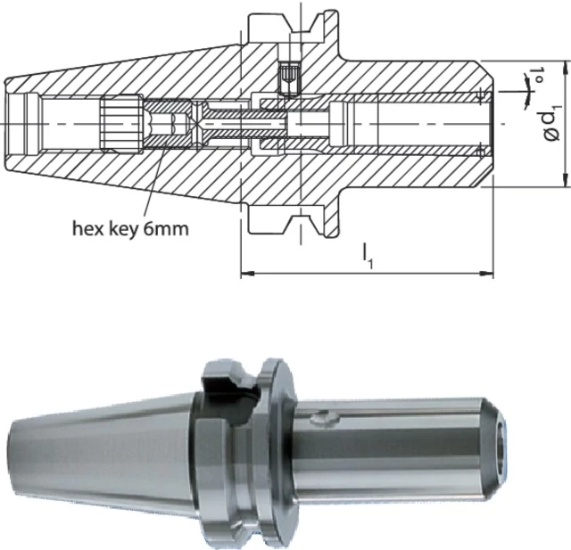 HAIMER 241312 50/HG01 Meredek kúpos befogó, JIS B 6339, nagypontosságú tokmány, extra hosszú, AD/B alak, G2,5 25.000 1/min fordulatszámnál