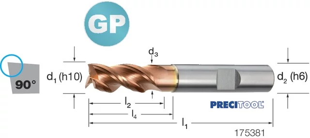 PREMUS 175381 18,00 Szármaró VHM-GP, hosszú, védő élletöréssel, éles, ZrCN