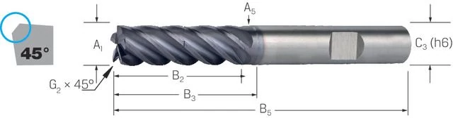 PREMUS 175519 6,00 Tömör keményfém szármaró VHM-AlTiN, 40°, letöréssel